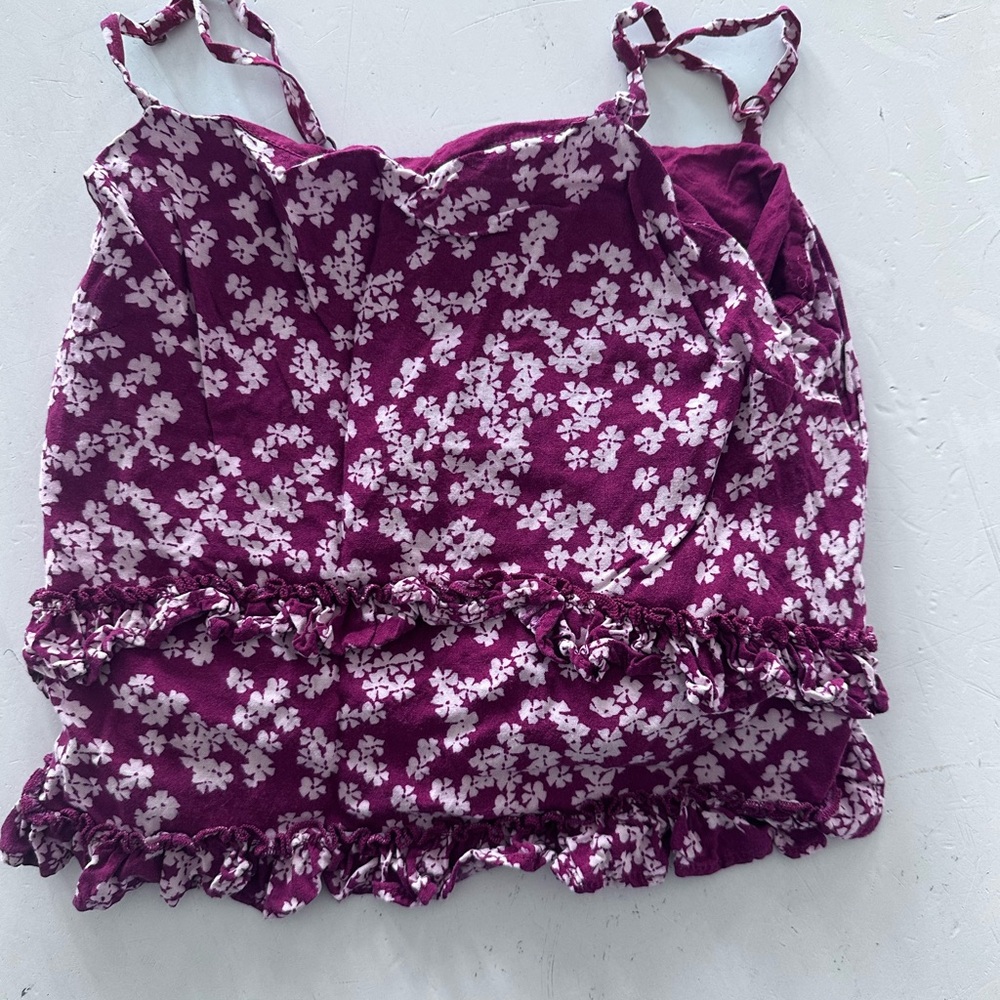 Red Ruffled Camisole with White Floral Pattern